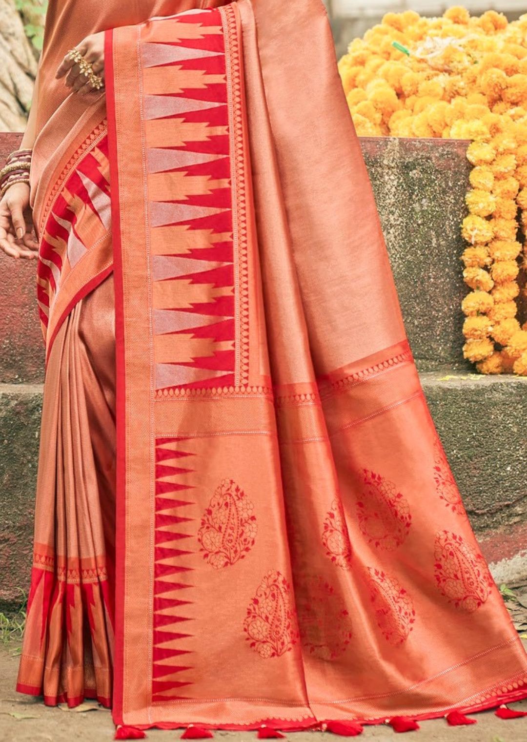 Golden Brick Red Woven Kanjivaram Silk Saree