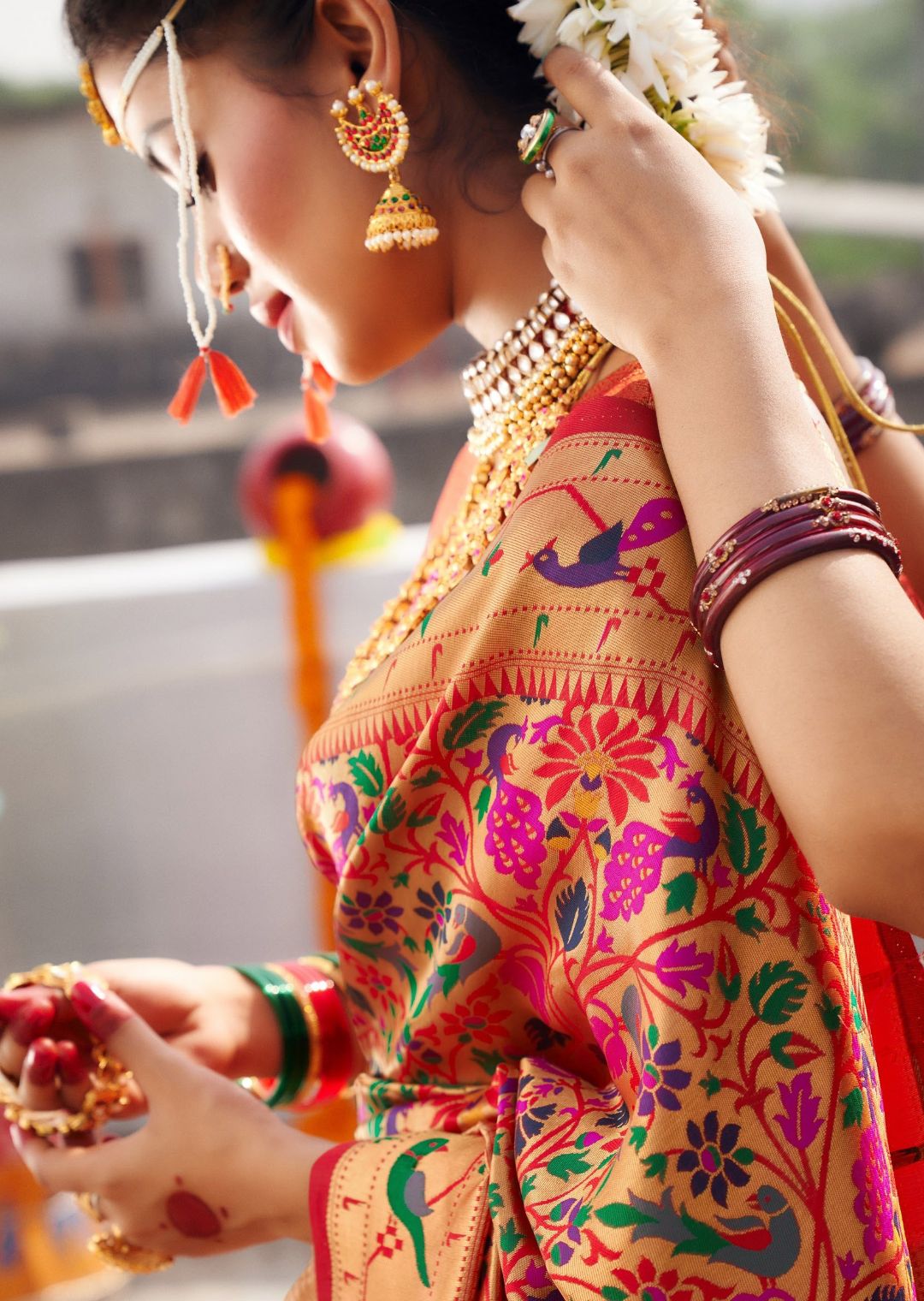 Red Woven Traditional Paithani Silk Saree