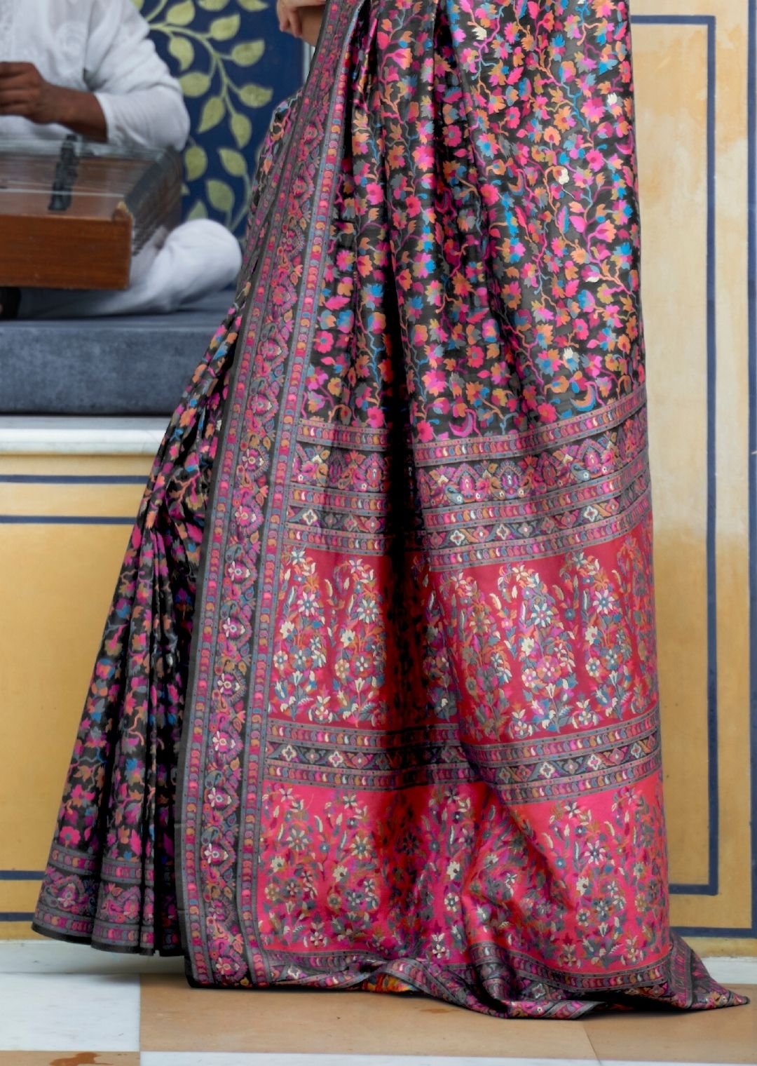 Black Woven Kashmiri Jamewar Silk Saree