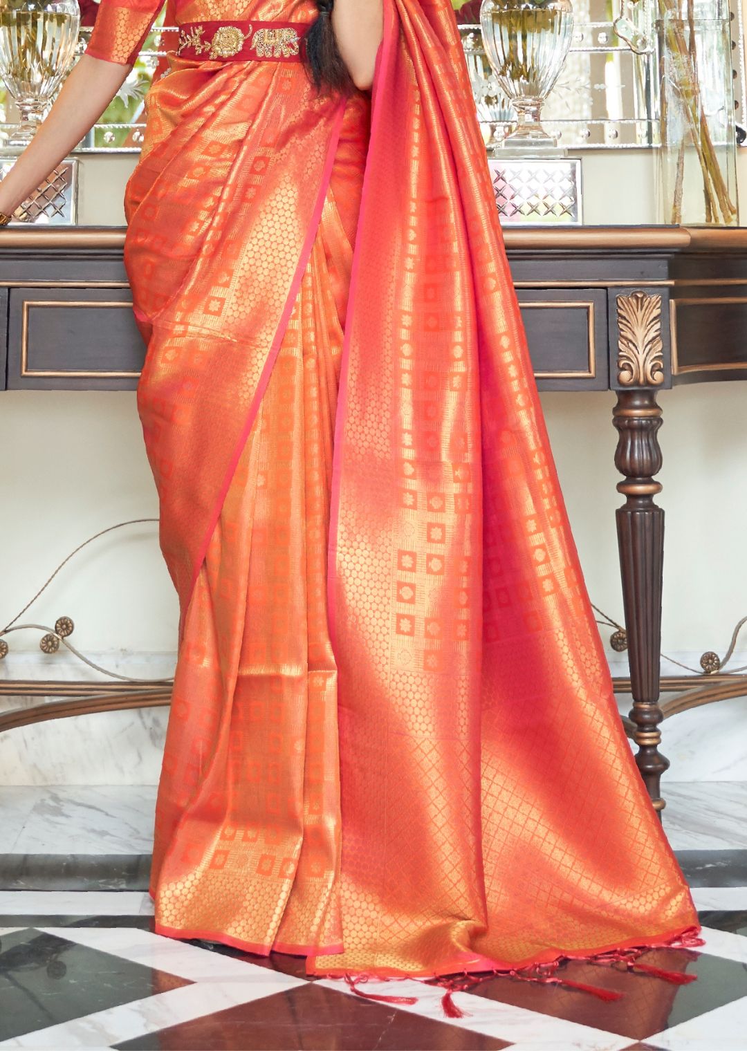 Sunrise Orange Hand Woven Kanjivaram Silk Saree