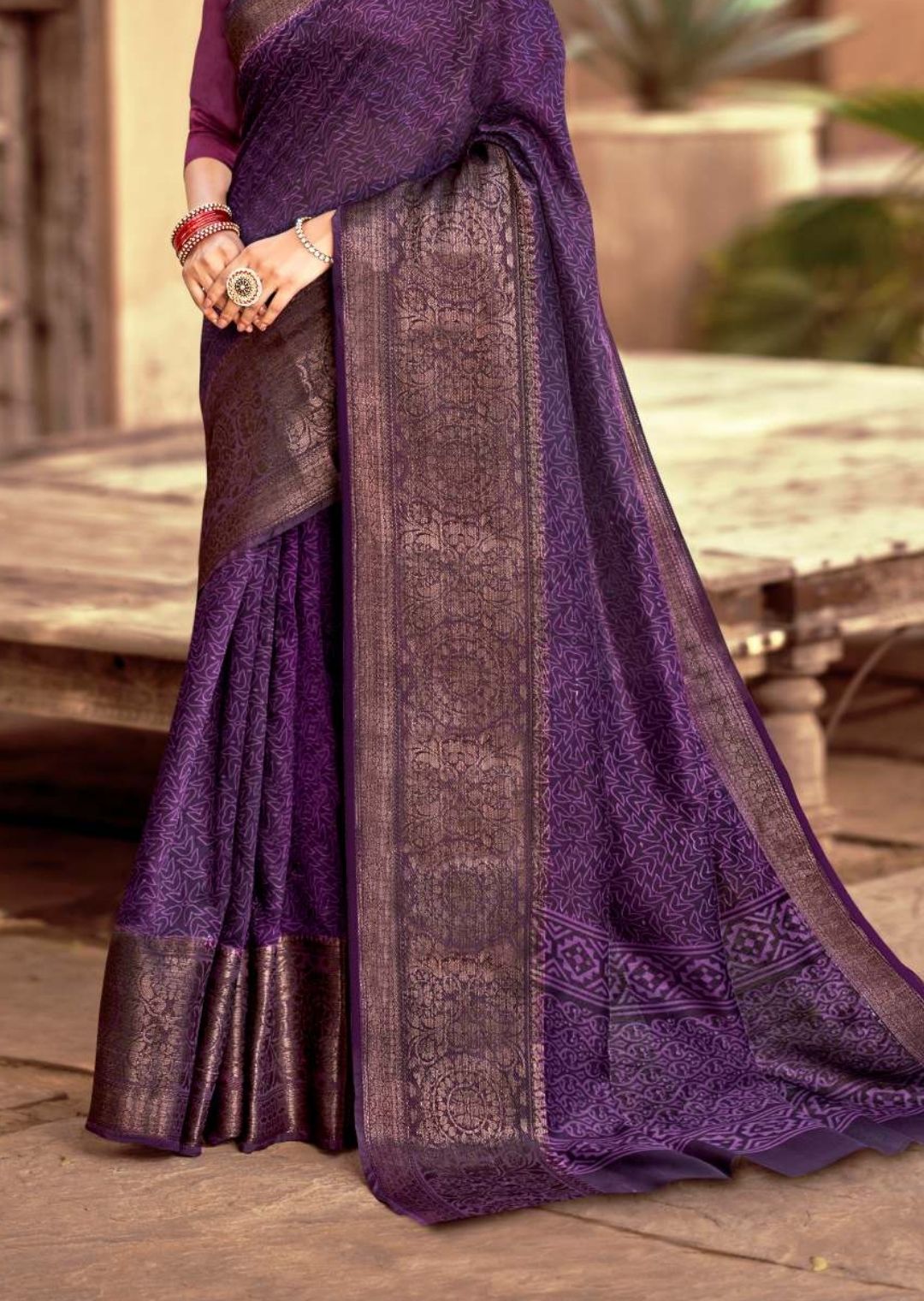 Russian Violet Purple Woven Pure Handloom Cotton Saree