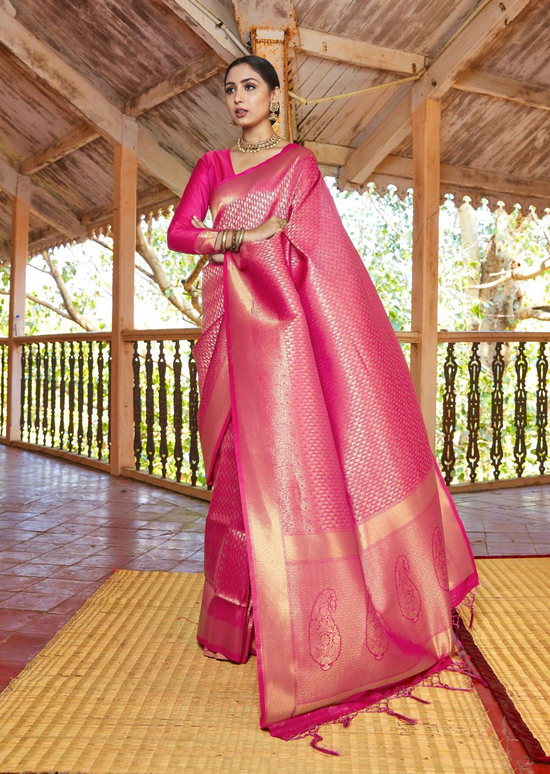 Heavy Silk Pink Silk Saree For Wedding