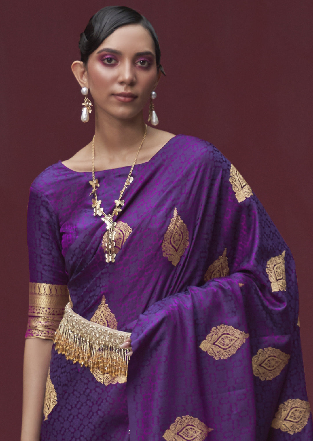 INDIGO PURPLE ZARI WOVEN PURE SATIN SILK SAREE