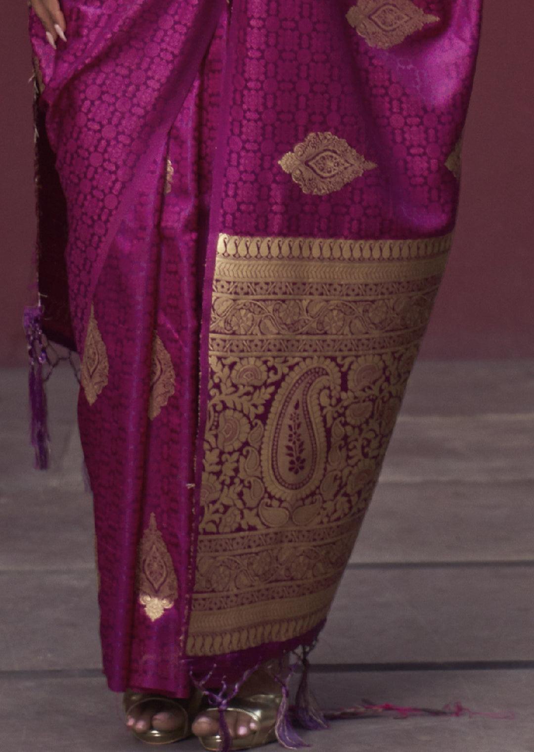 MAGENTA PURPLE ZARI WOVEN PURE SATIN SILK SAREE