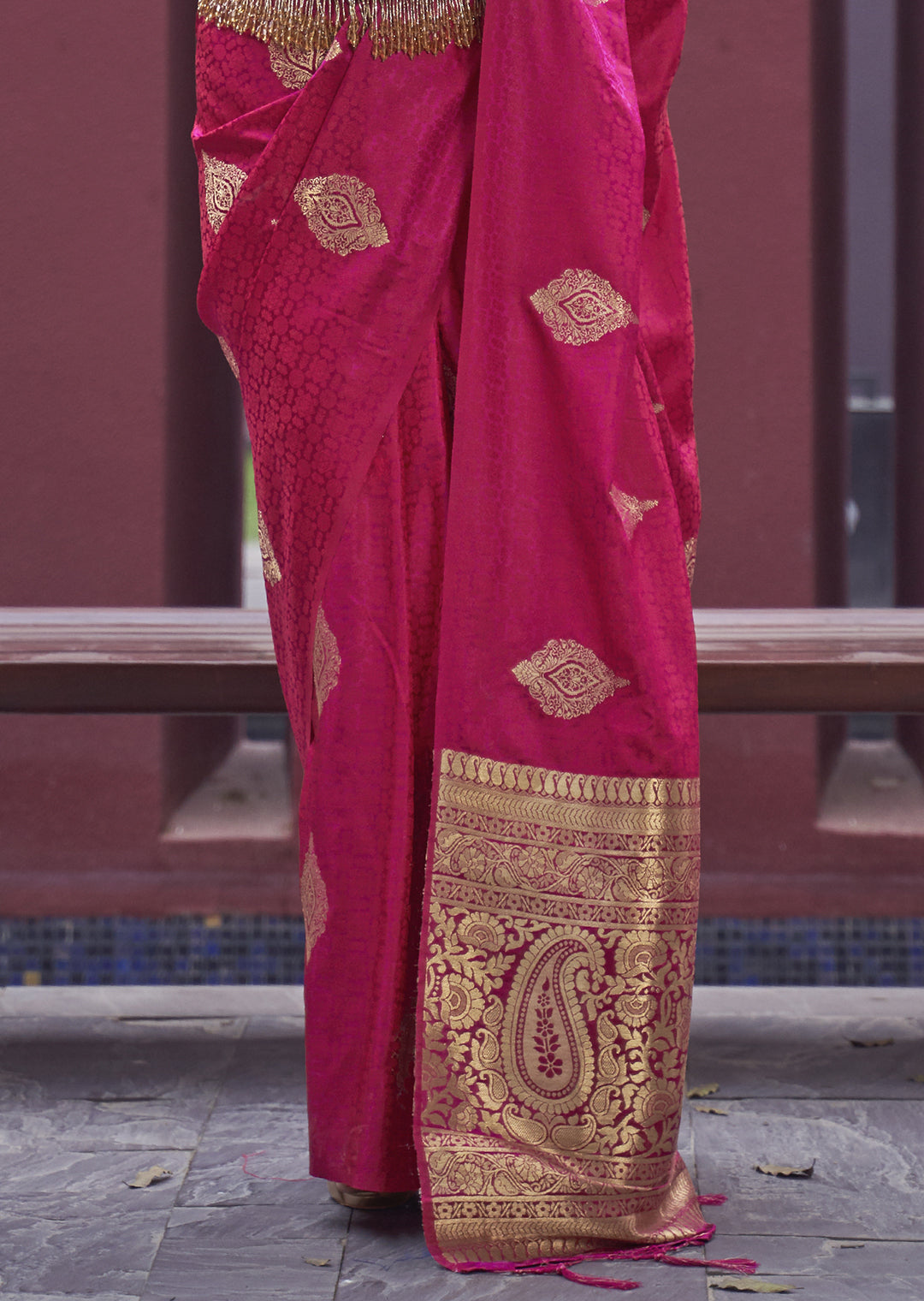 RUBY RED ZARI WOVEN PURE SATIN SILK SAREE