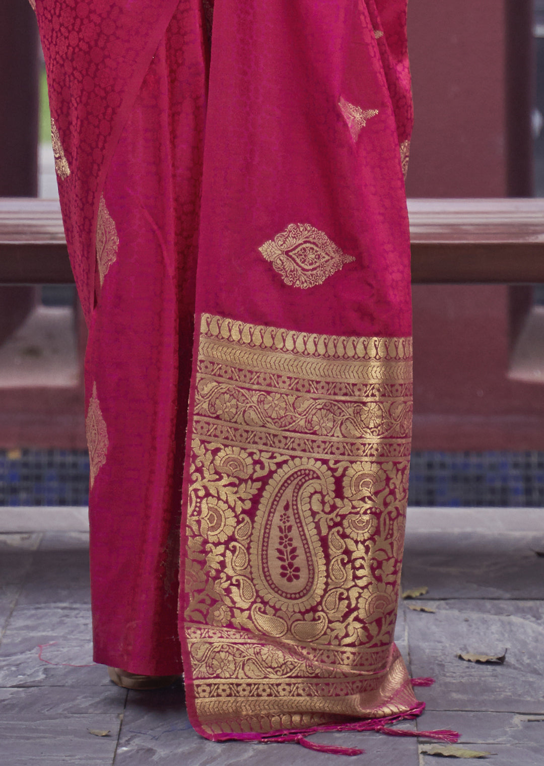 RUBY RED ZARI WOVEN PURE SATIN SILK SAREE