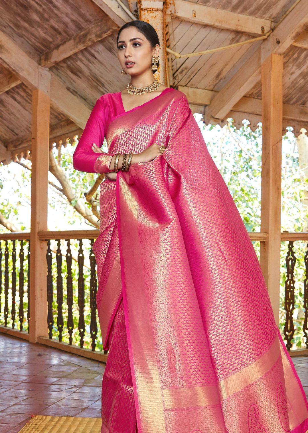 PINK & YELLOW Heavy Banarasi Saree with Embroidered Blouse | Saree for  Wedding | The Silk Trend