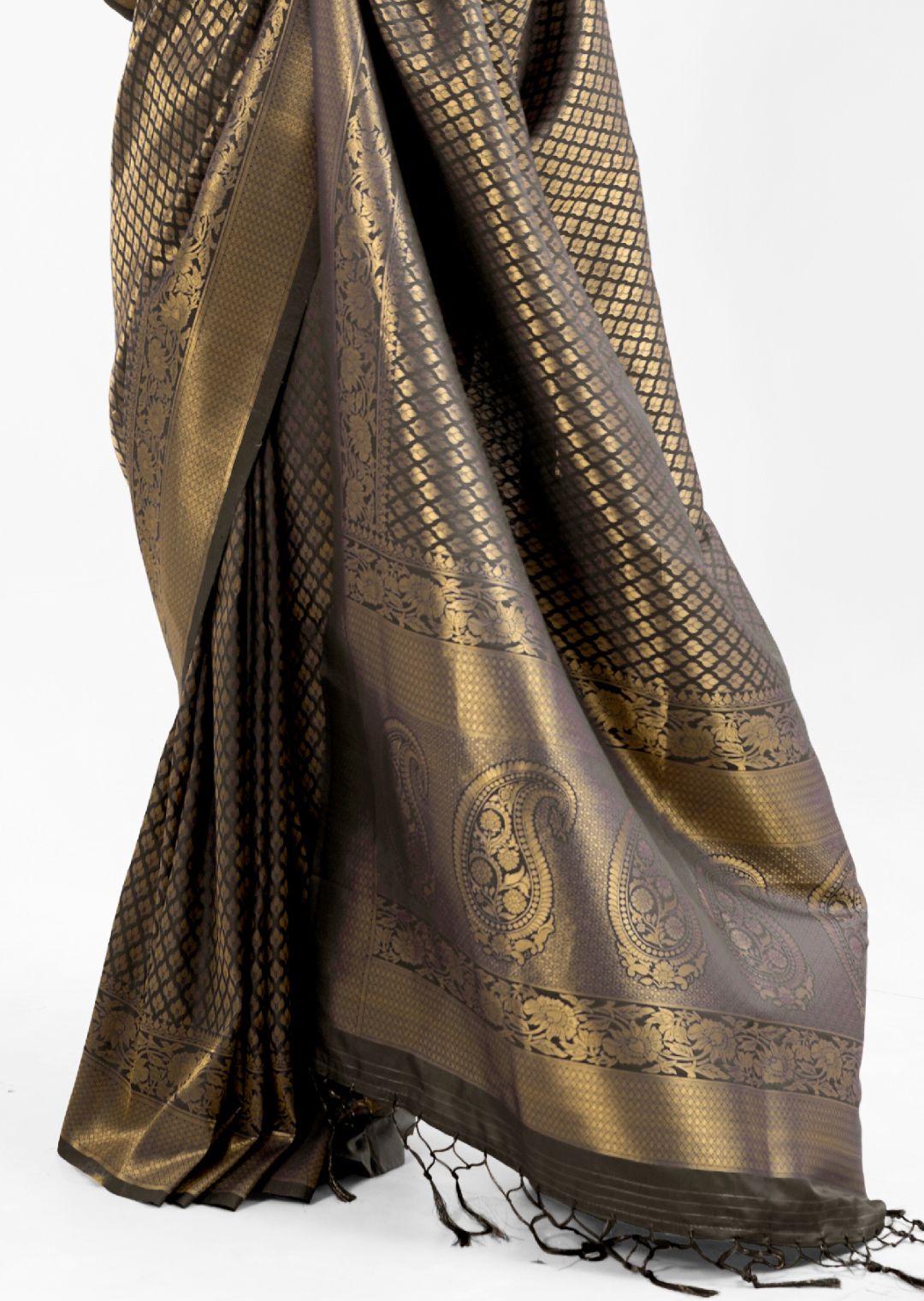 Black Gold Hand Woven Kanjivaram Silk Saree