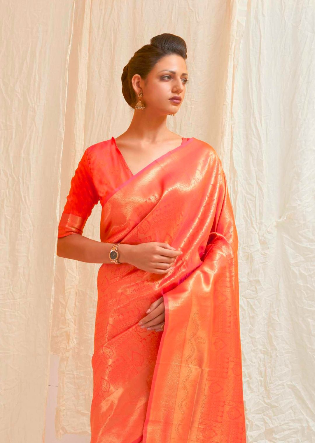 Sunrise Orange Hand Woven Kanjivaram Silk Saree