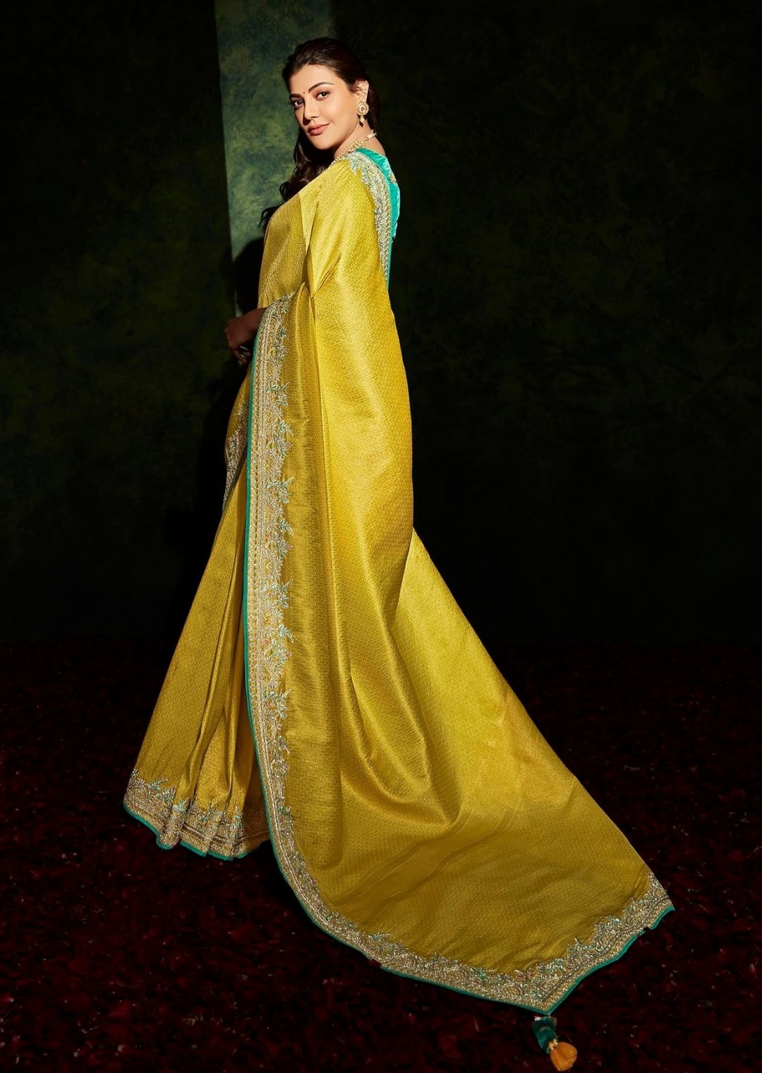 Golden Crayola Yellow Woven Celebrities Exclusive Designer Saree with Embroidered Silk Blouse