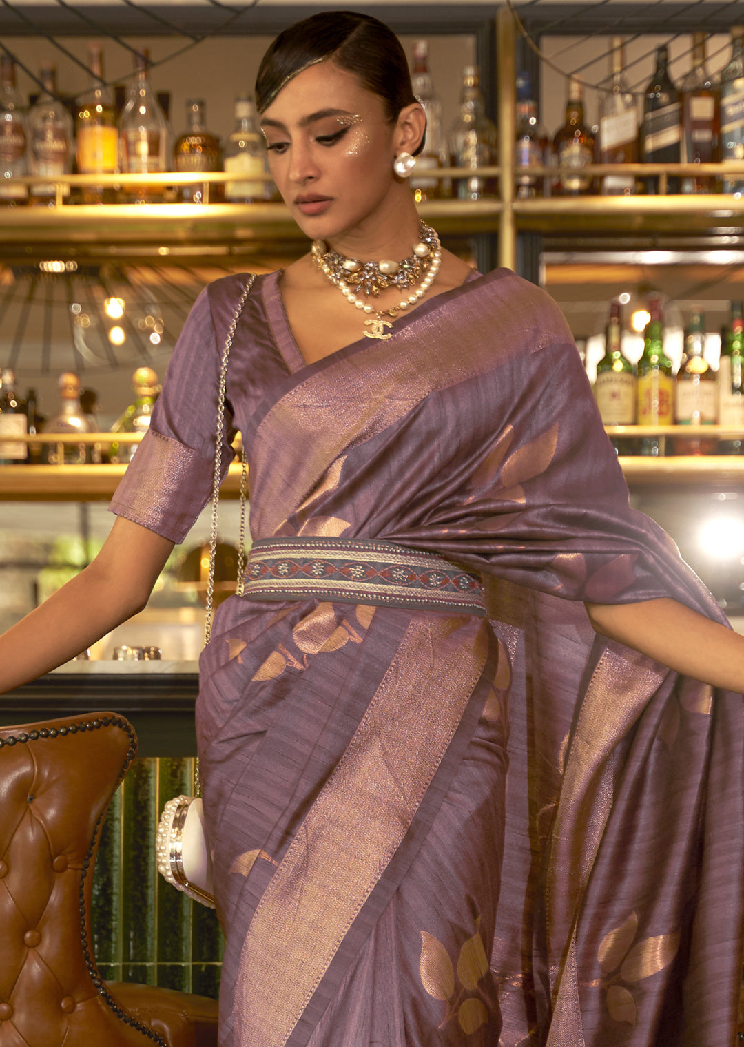 COPPER PURPLE COPPER ZARI WOVEN HANDLOOM SILK SAREE