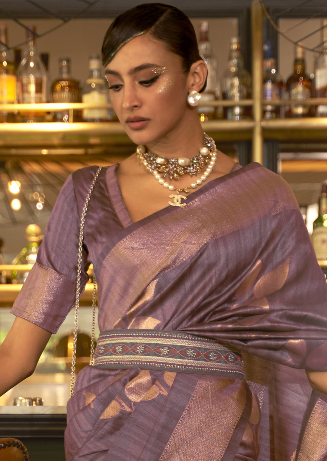 COPPER PURPLE COPPER ZARI WOVEN HANDLOOM SILK SAREE