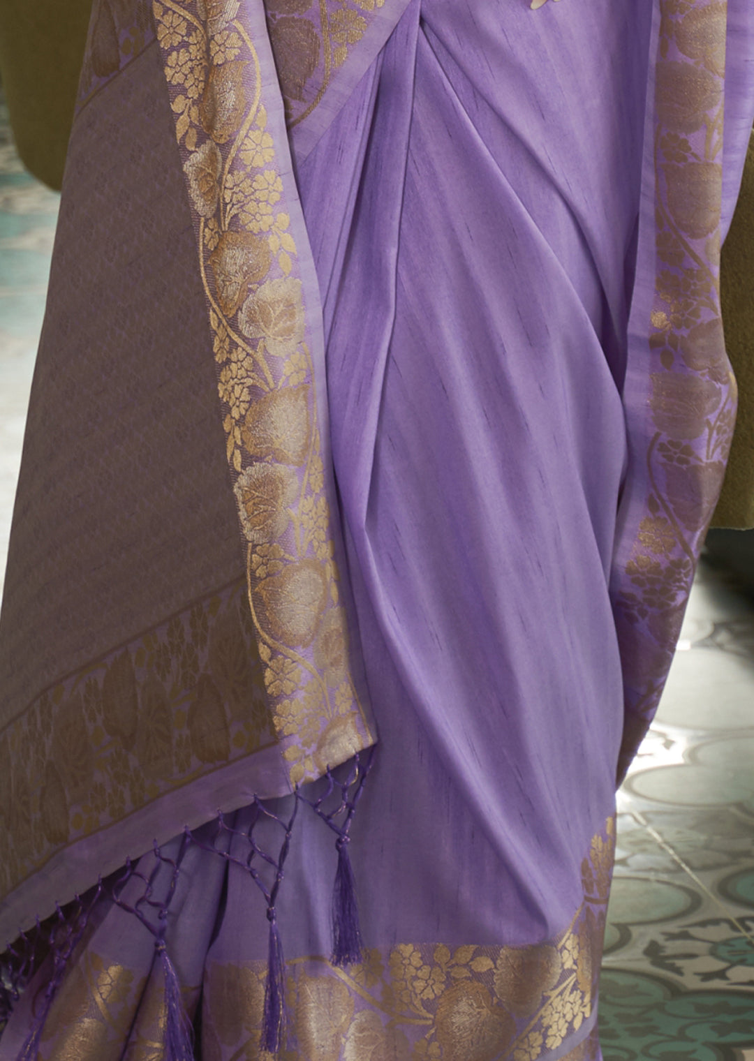 PERIWINKLE PURPLE ZARI WOVEN HANDLOOM SILK SAREE