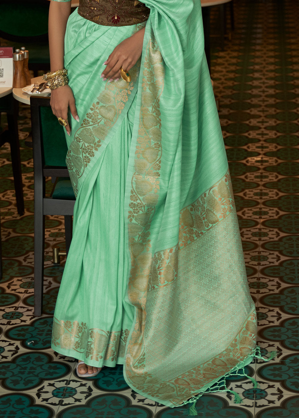 SEAFOAM GREEN ZARI WOVEN HANDLOOM SILK SAREE