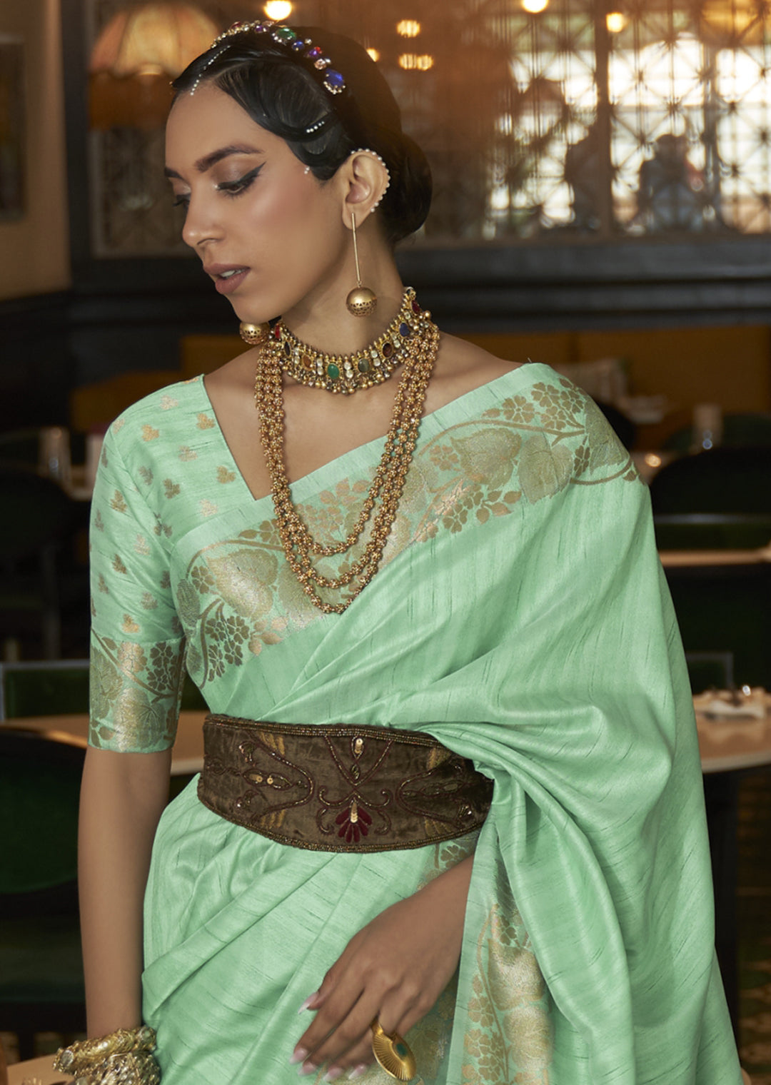 SEAFOAM GREEN ZARI WOVEN HANDLOOM SILK SAREE