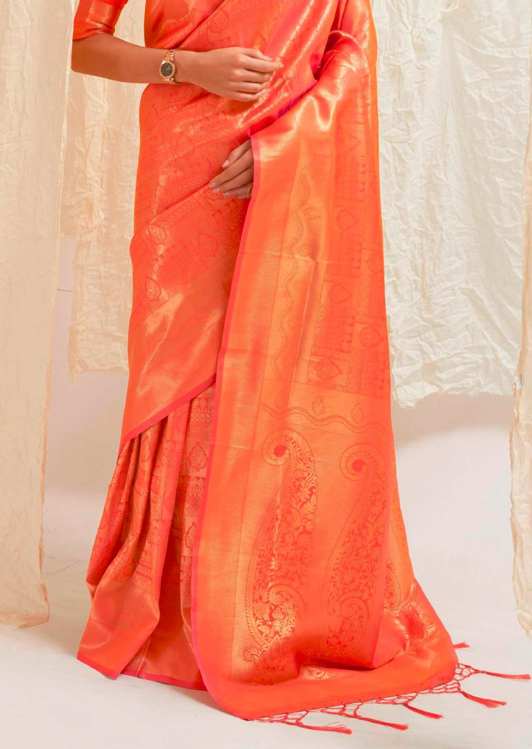 Sunrise Orange Hand Woven Kanjivaram Silk Saree