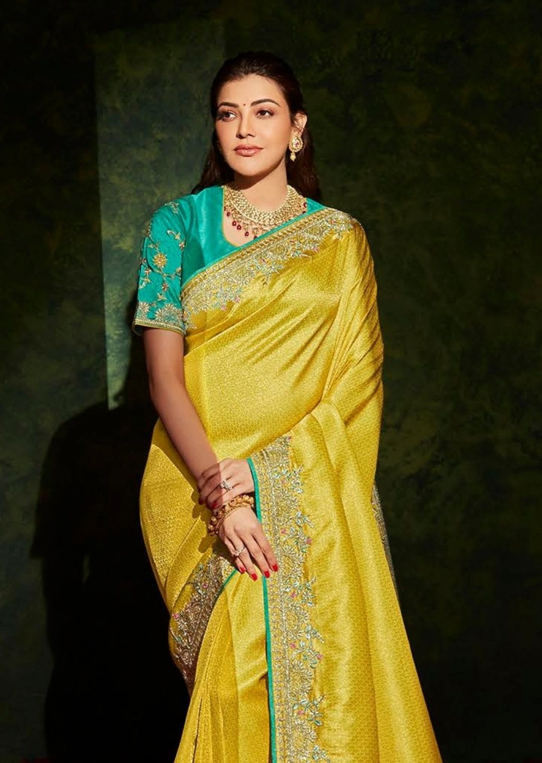 Golden Crayola Yellow Woven Celebrities Exclusive Designer Saree with Embroidered Silk Blouse