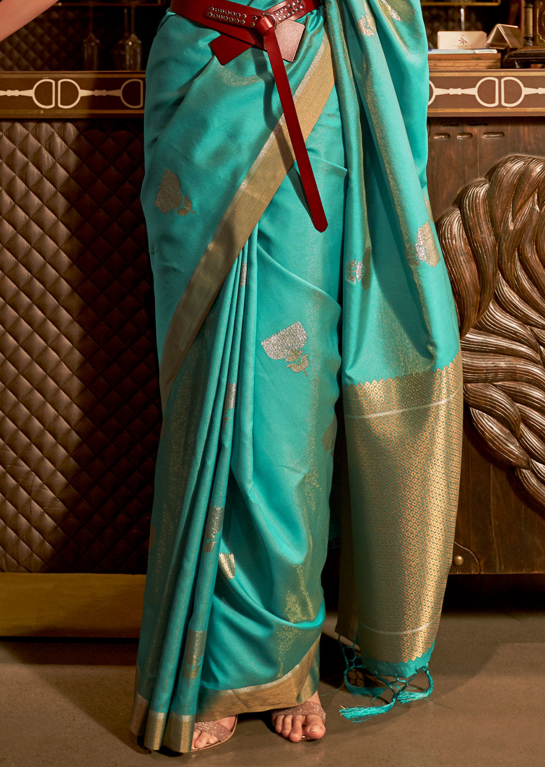 DEEP TURQUOISE BLUE ZARI WOVEN HANDLOOM SOUTH SILK SAREE