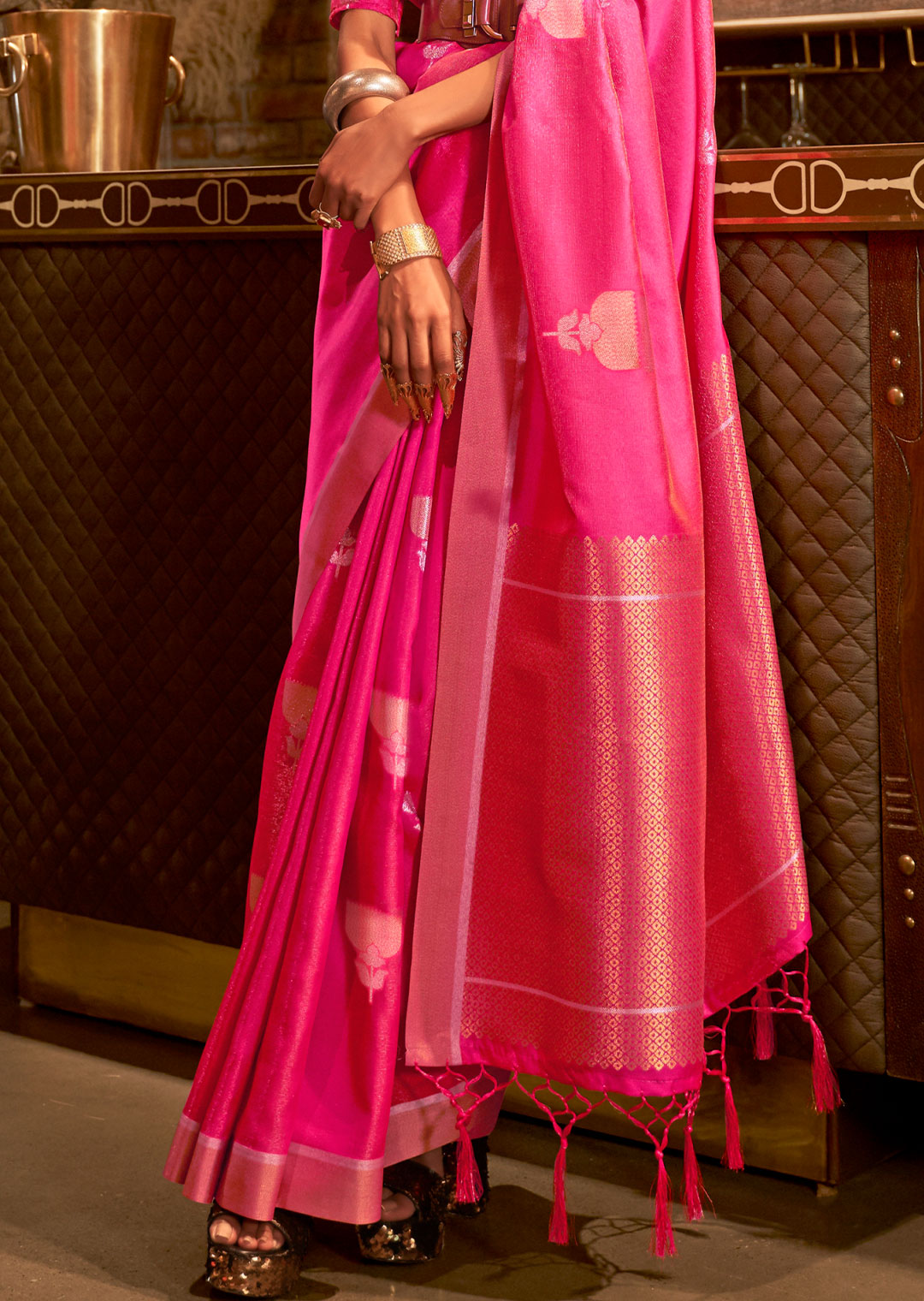 RUBY PINK ZARI WOVEN HANDLOOM SOUTH SILK SAREE