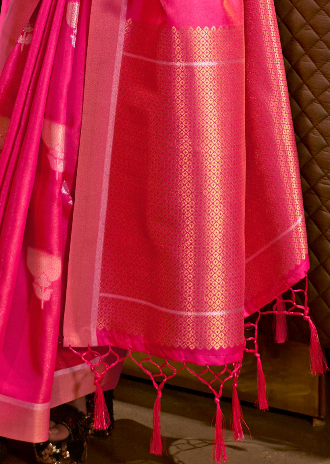 RUBY PINK ZARI WOVEN HANDLOOM SOUTH SILK SAREE