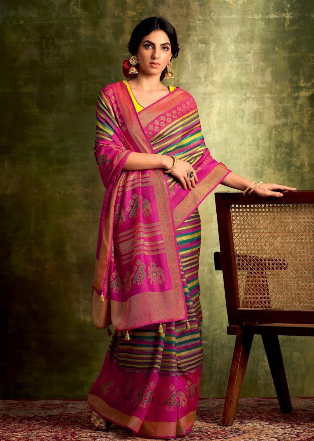 Multicolor Pure Braso Chiffon Saree With Embroidered Silk Blouse