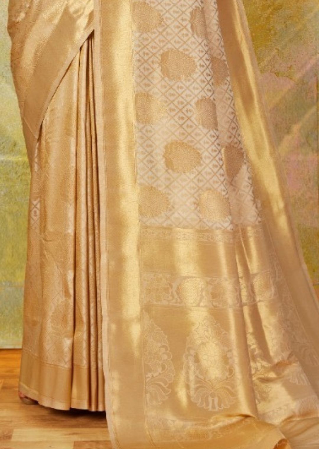 Beige Woven Banarasi Silk Saree