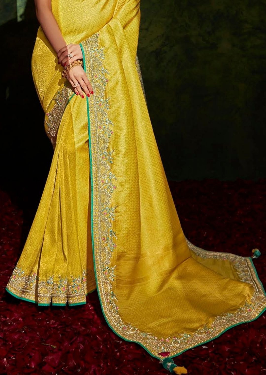 Golden Crayola Yellow Woven Celebrities Exclusive Designer Saree with Embroidered Silk Blouse