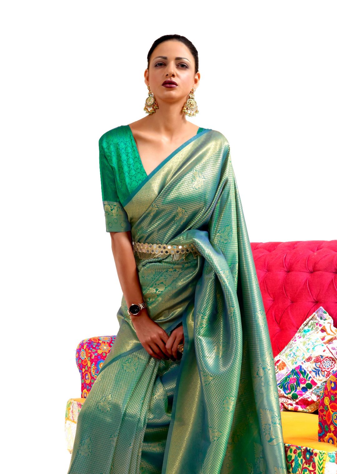 Peacock Green Hand Woven Kanjivaram Silk Saree