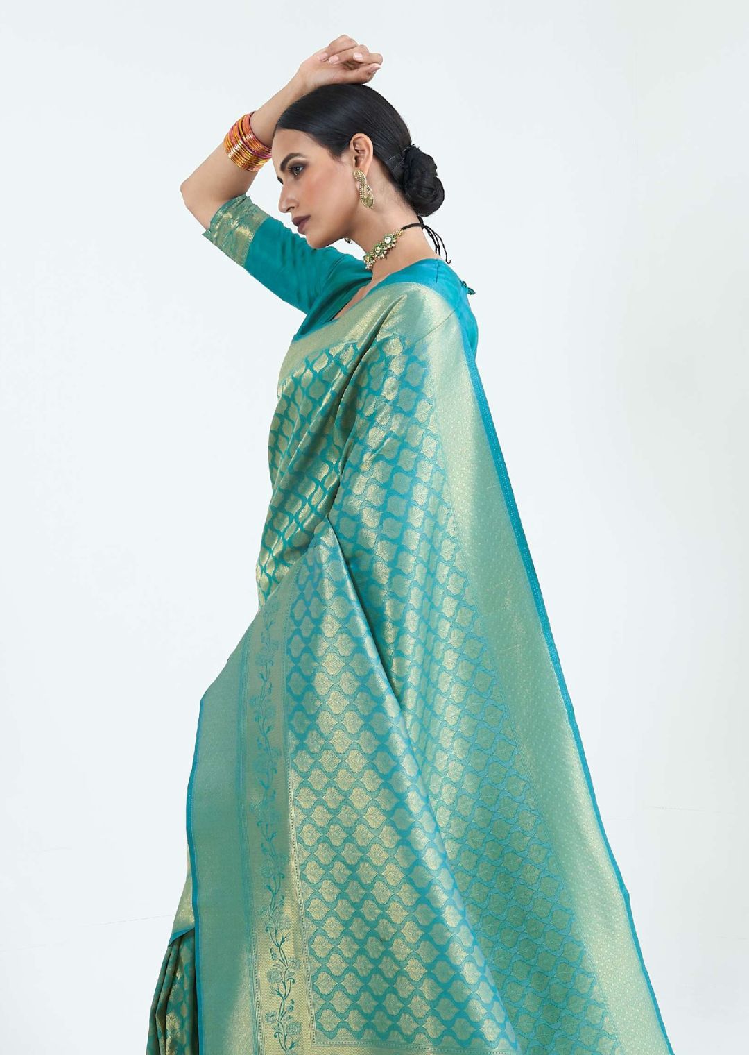 Aqua Blue Hand Woven Kanjivaram Silk Saree