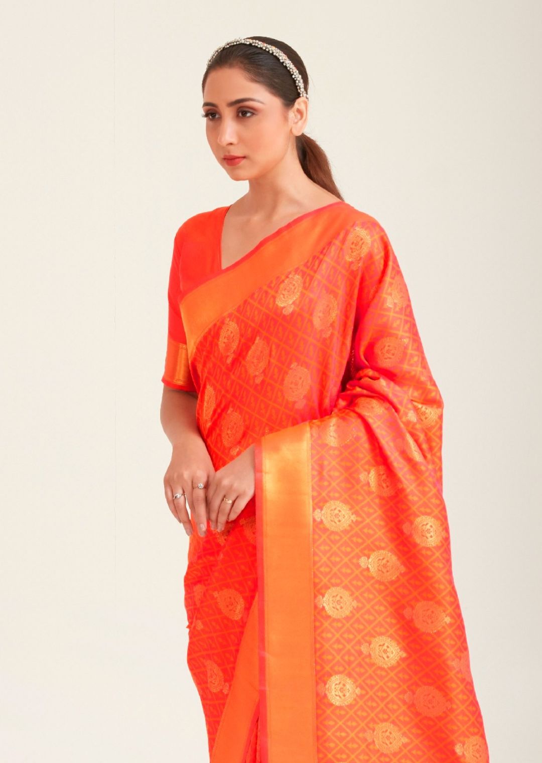 Warm Orange Zari Woven Banarasi Silk Saree