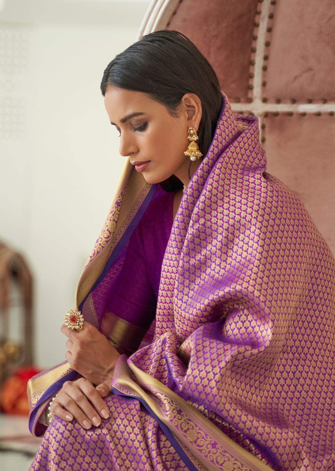 Violet Purple Hand Woven Kanjivaram Silk Saree