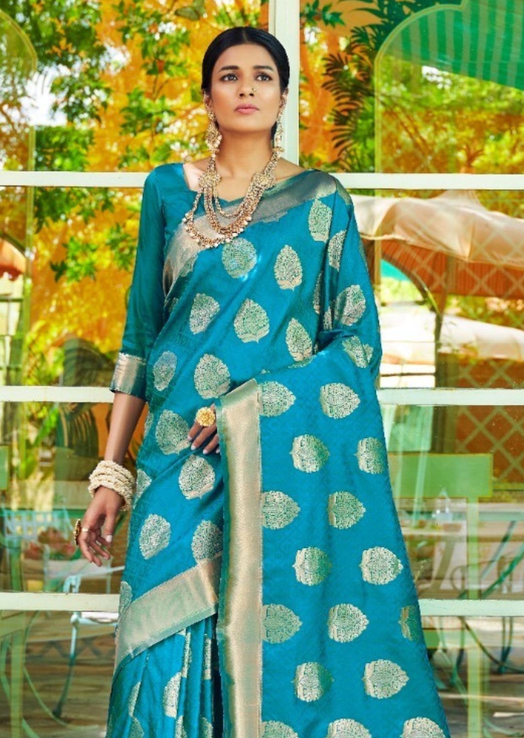 Ocean Blue Woven Banarasi Silk Saree