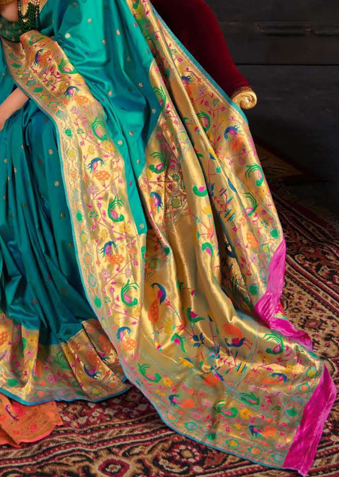 Aqua Blue Woven Traditional Paithani Silk Saree