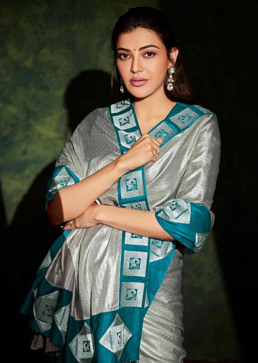 Silver Gray Woven Celebrities Exclusive Designer Saree with Embroidered Silk Blouse