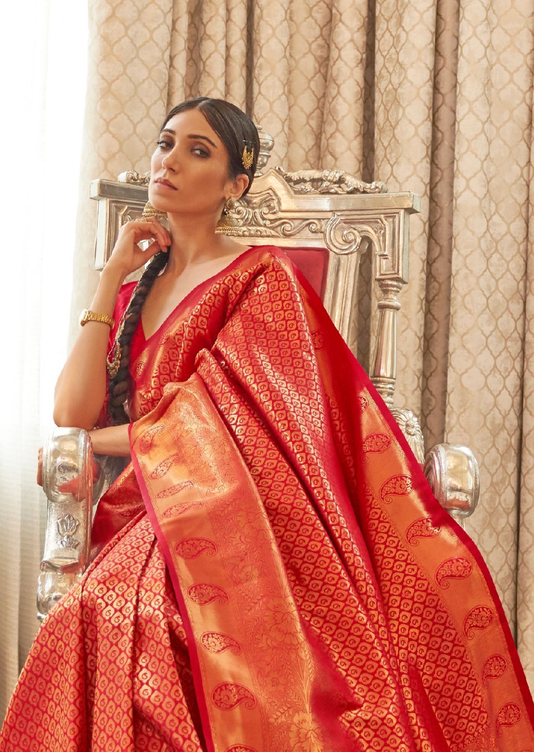 Red Golden Hand Woven Kanjivaram Silk Saree