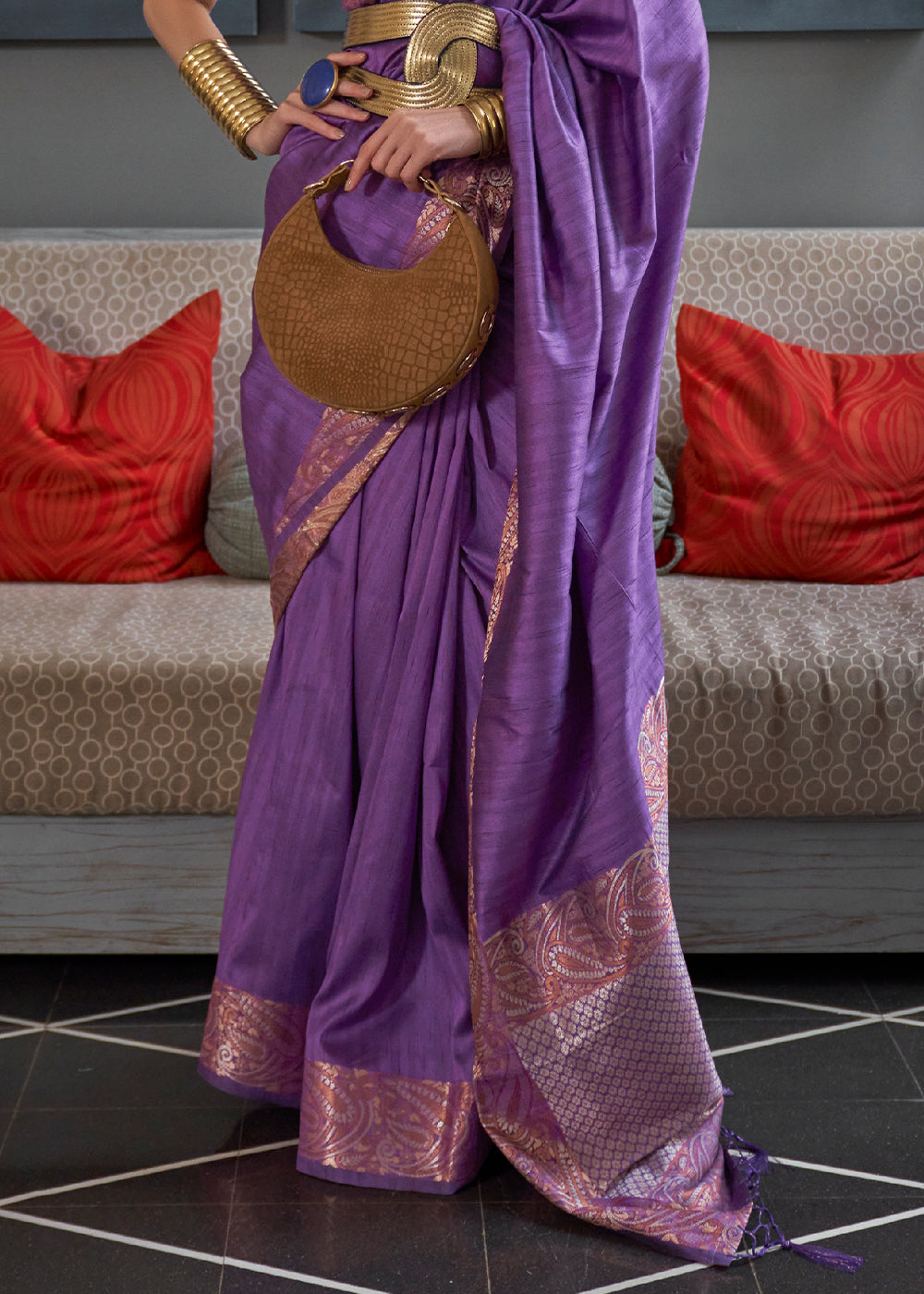 PERIWINKLE PURPLE COPPER ZARI WOVEN HANDLOOM COTTON SILK SAREE