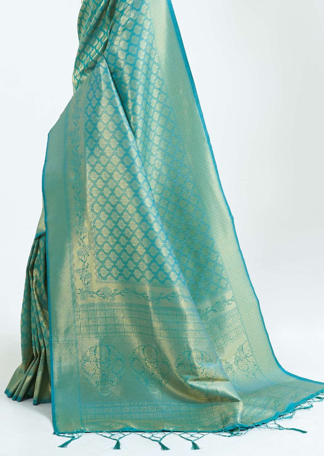 Aqua Blue Hand Woven Kanjivaram Silk Saree