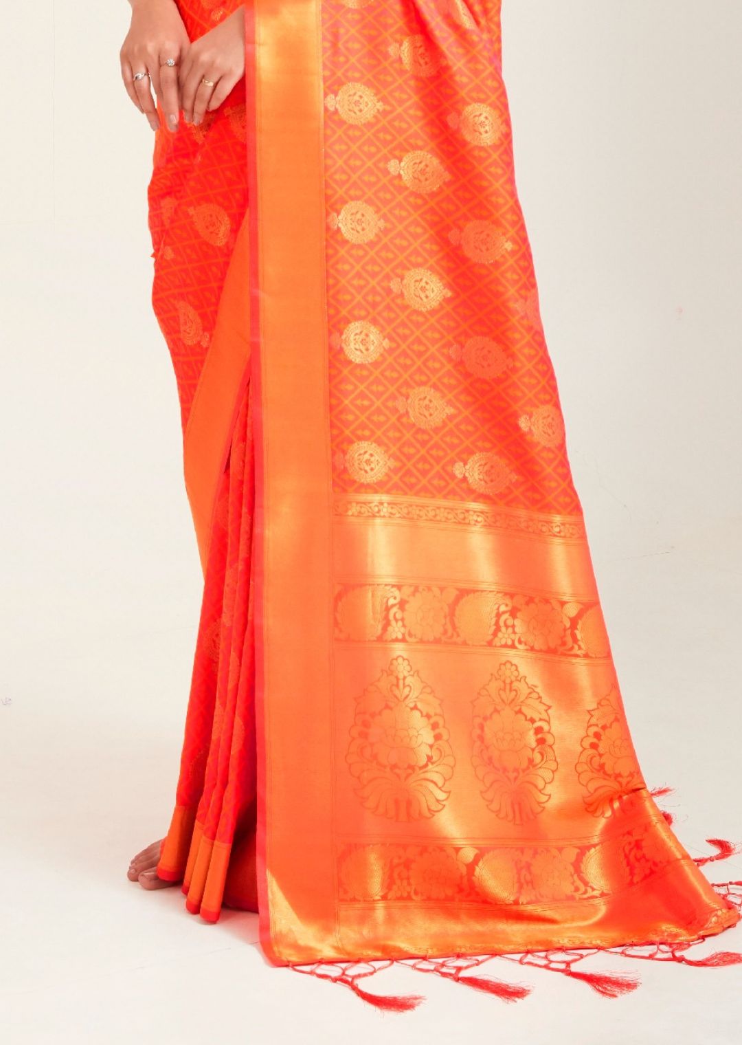 Warm Orange Zari Woven Banarasi Silk Saree