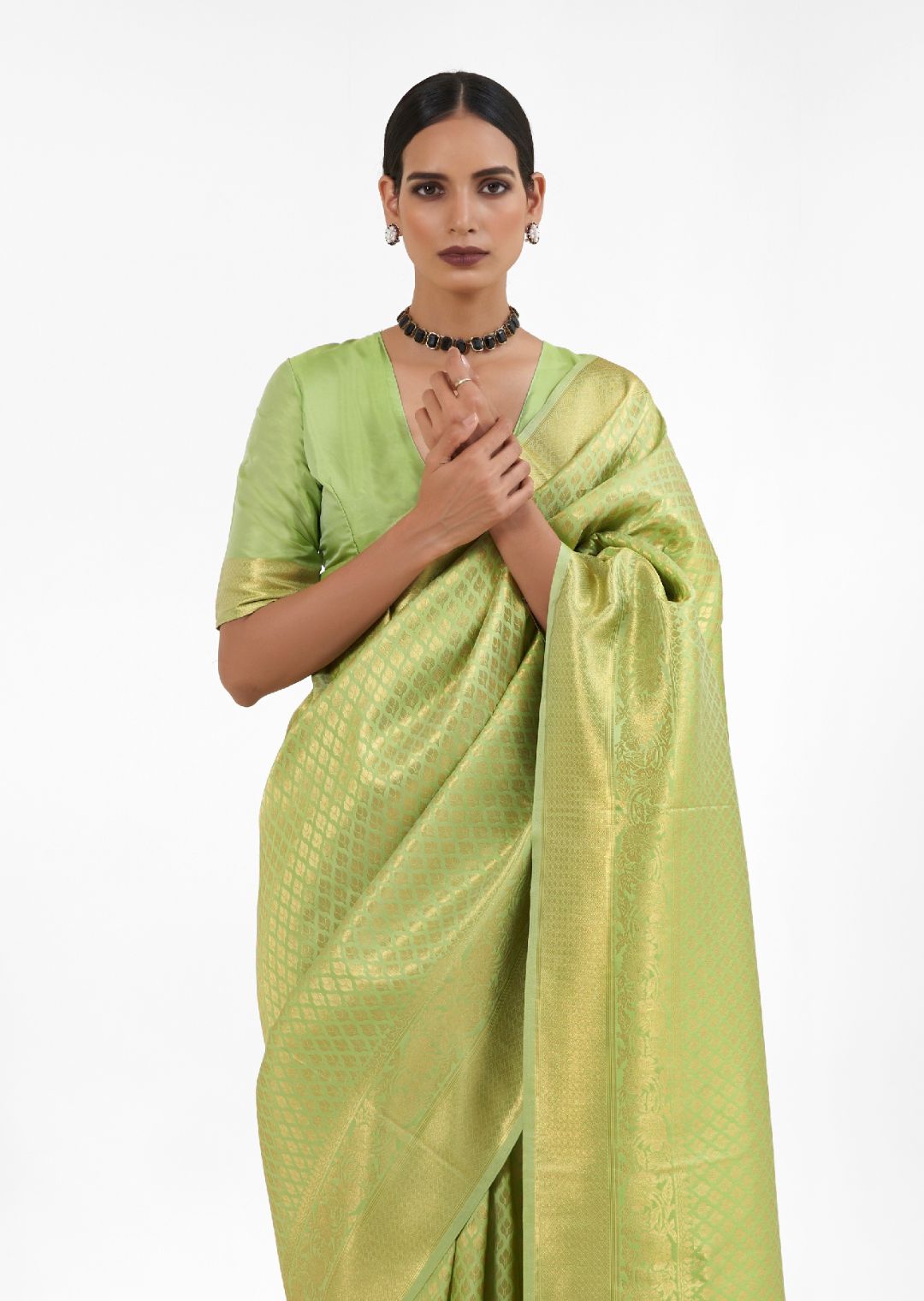 Pear Green Hand Woven Kanjivaram Silk Saree