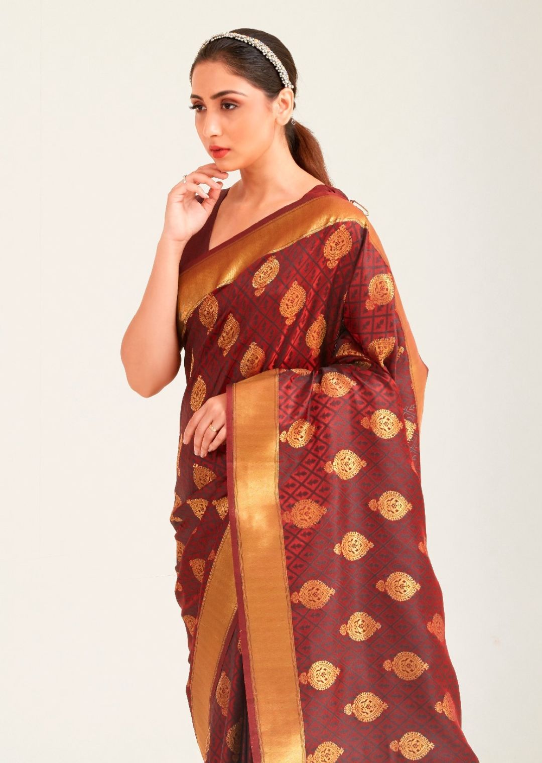 Dark Brown Zari Woven Banarasi Silk Saree