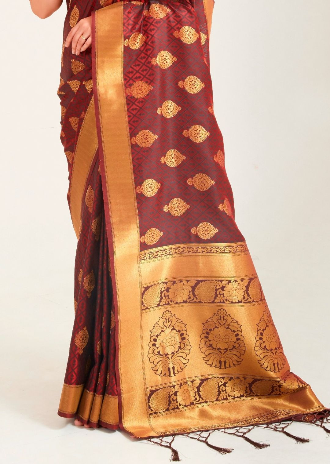 Dark Brown Zari Woven Banarasi Silk Saree