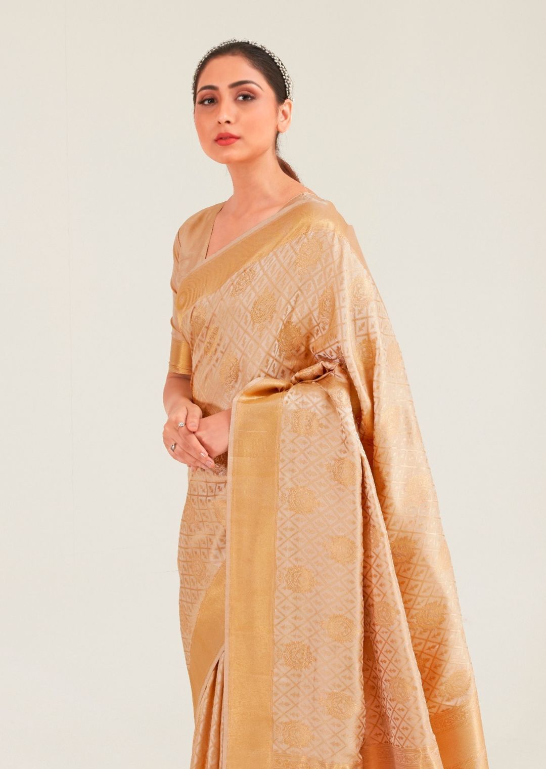 Golden Beige Zari Woven Banarasi Silk Saree