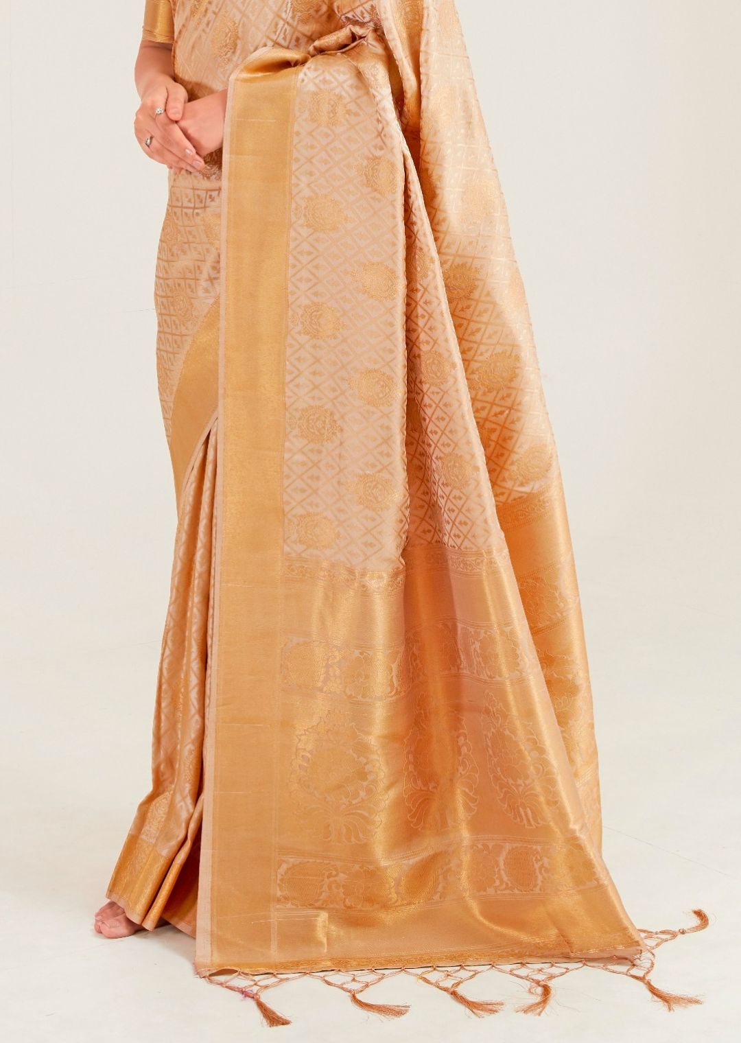 Golden Beige Zari Woven Banarasi Silk Saree