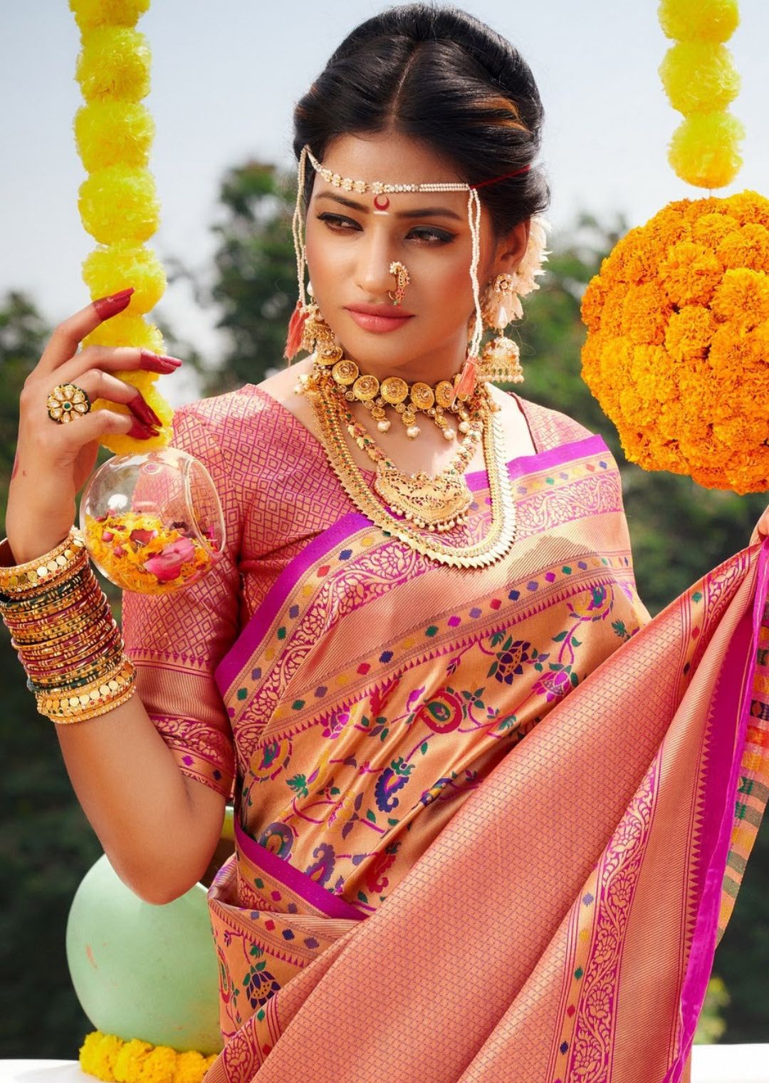 Marathi Traditional Paithani Saree Look For Girl