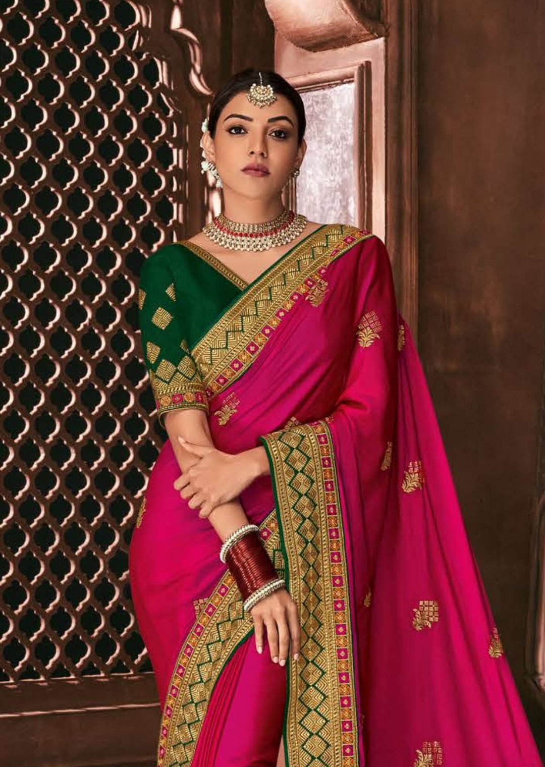 Ruby Pink Pure Pashmina Silk Saree - Luxurious & Soft - Luxury Shukra
