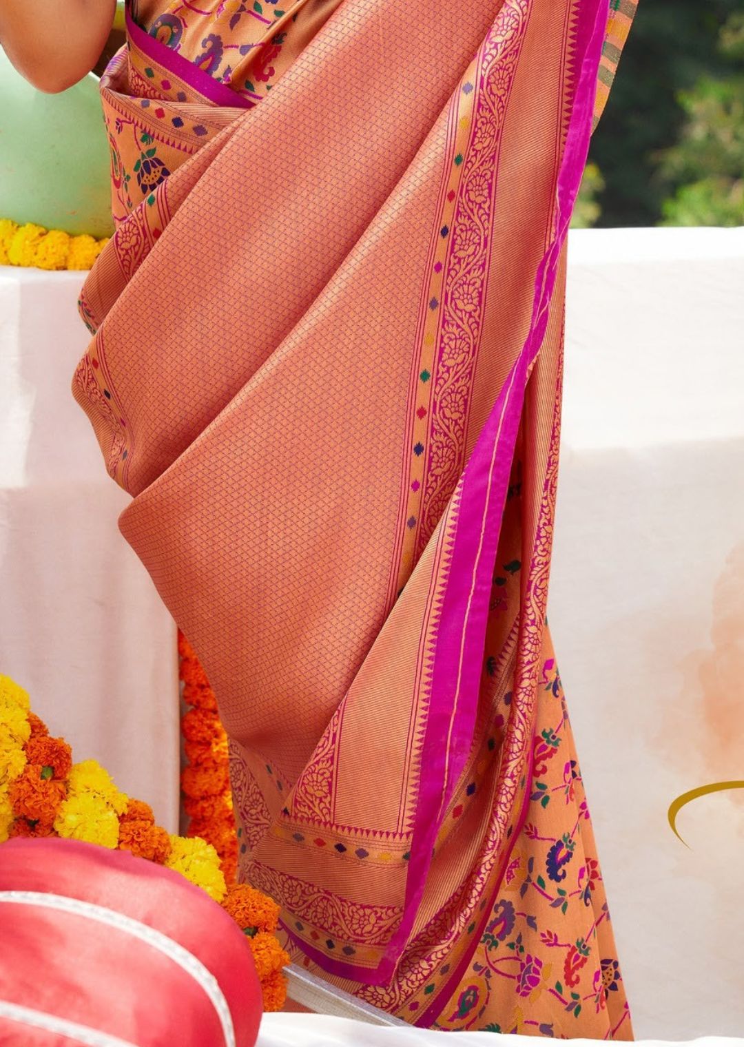 Magenta Pink Woven Traditional Paithani Silk Saree