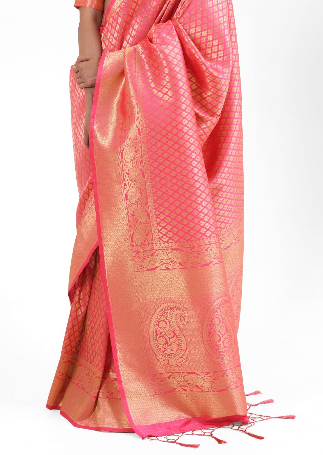 Cerise Pink Hand Woven Kanjivaram Silk Saree
