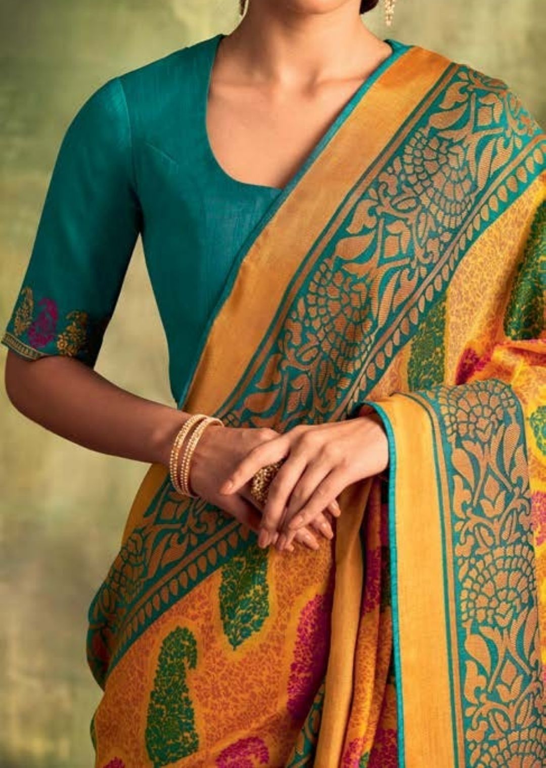 Corn Harvest Yellow Pure Braso Chiffon Saree With Embroidered Silk Blouse