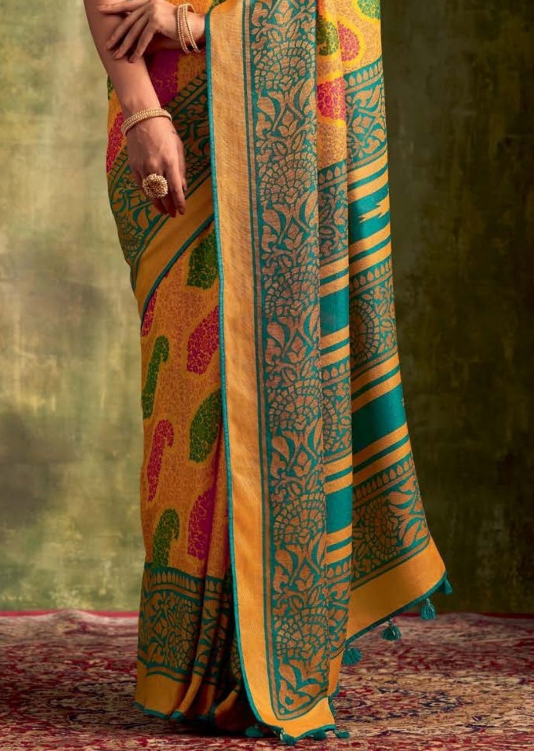 Corn Harvest Yellow Pure Braso Chiffon Saree With Embroidered Silk Blouse