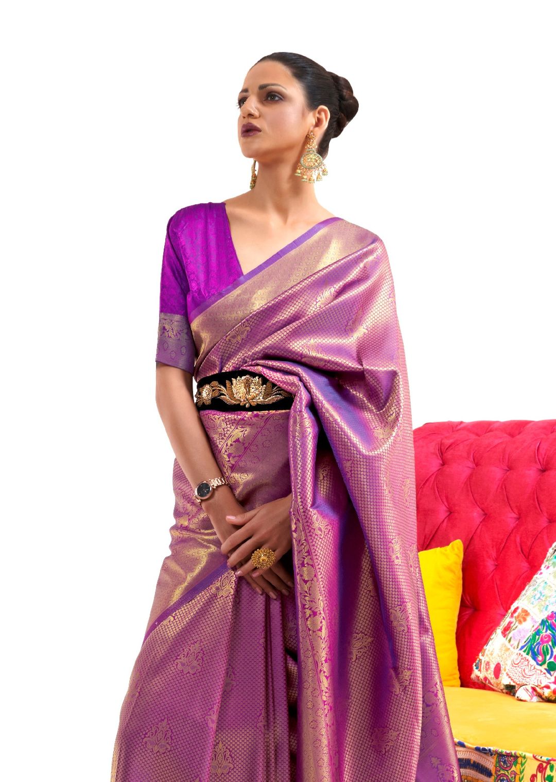 Magenta Purple Hand Woven Kanjivaram Silk Saree